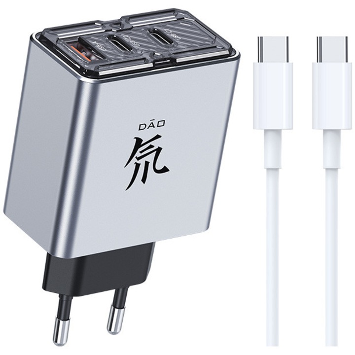 Incarcator retea ZTE nubia, 3 Porturi, 80W Fast Charge, Cablu de Date Inclus 100W, Compatibil Telefon / Laptop Type-C