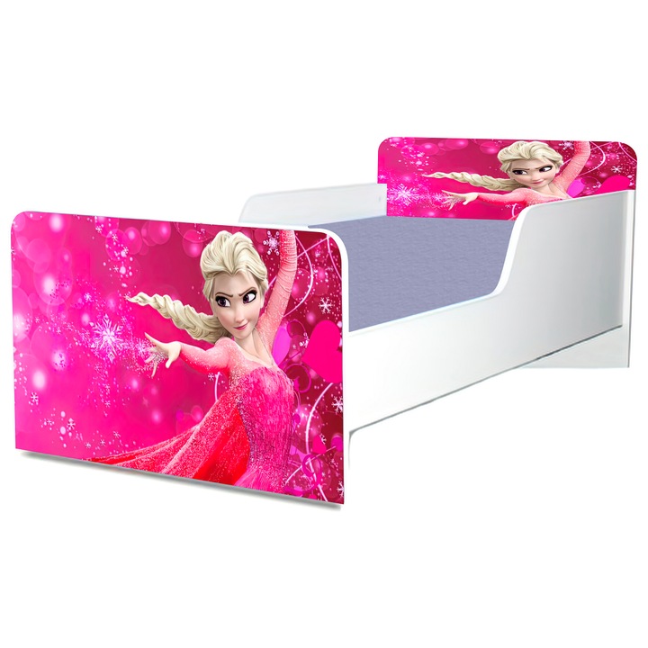 Pat Frozen Pink, 130x60 cm, cu protectie si saltea inclusa