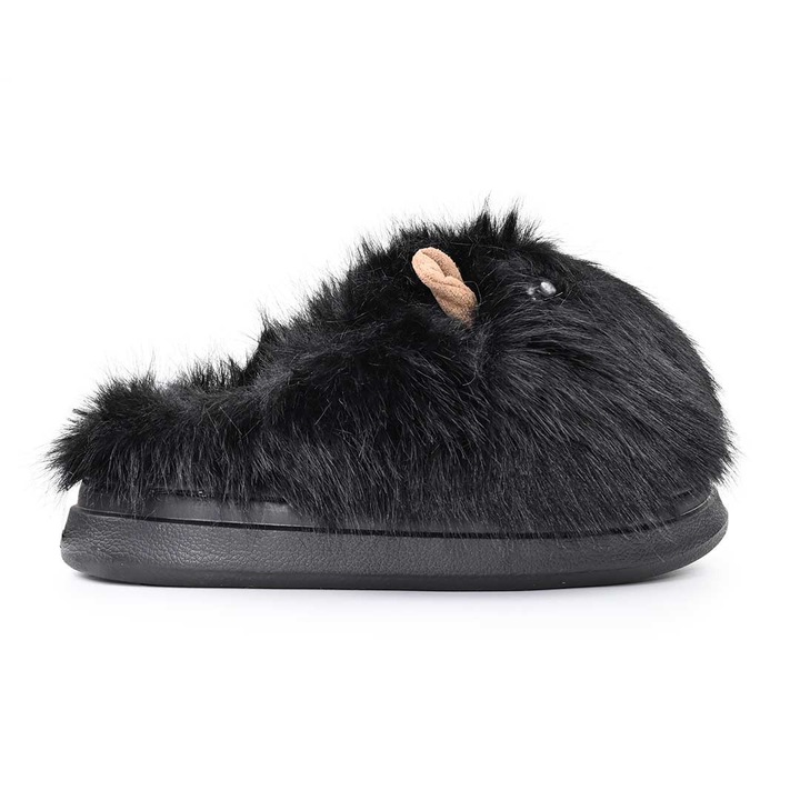 Papuci de Dama, Pufosi cu capybara, Cu Imblaniti, PD1053, Negru, Negru, 38-39