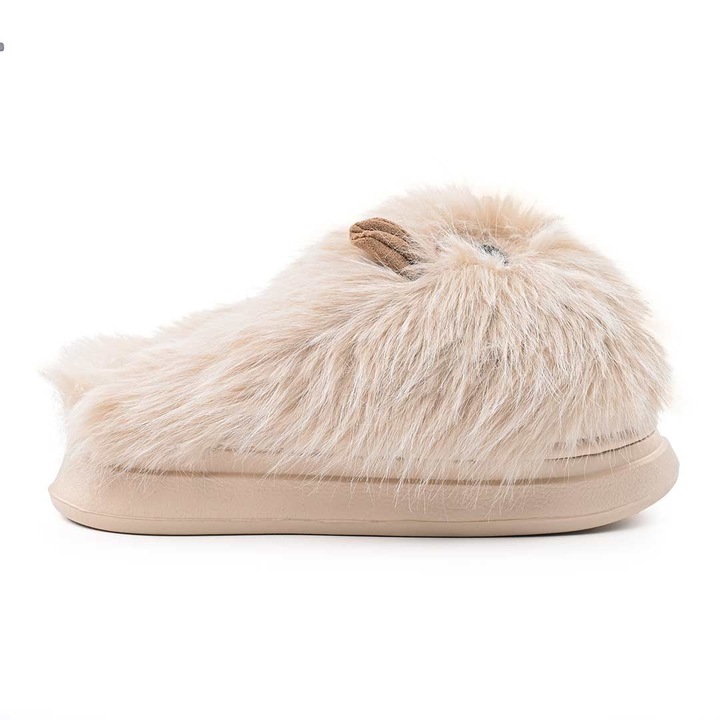 Papuci de Dama, Pufosi cu capybara, Cu Imblaniti, PD1053, Bej, Bej, 40-41