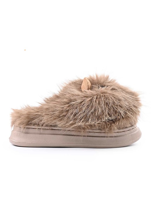 Papuci de Dama, Pufosi cu capybara, Cu Imblaniti, PD1053, Maro camel, 38-39