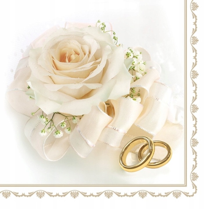 Servetele de hartie, POL-MAK, set 20 buc, 33x33cm, Wedding Rings & White Rose, culori vii