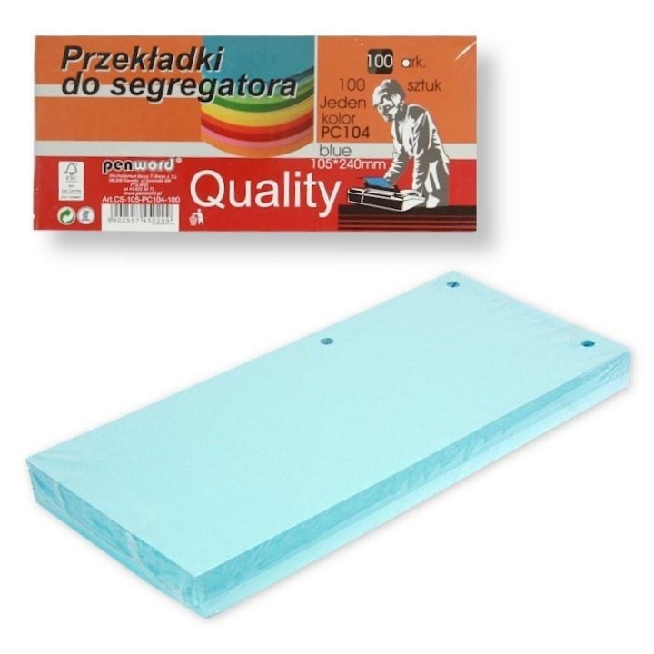 Przekladki pentru segregator, Penword, 100 bucati, 235x105mm, albastru