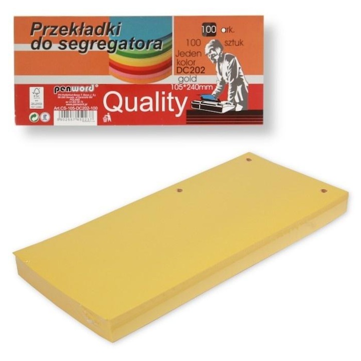 Elválasztólapok iratrendezőhöz, Penword, 100 darab, arany, 235x105mm