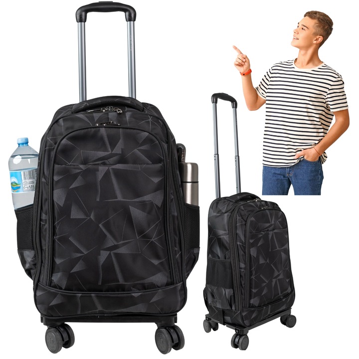 VIO iskolai hátizsák kerekekkel, ergonomikus, fekete-szürke, 58x37x18cm, laptop rekesz 15.6"