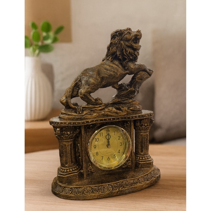Statueta Leu cu ceas Magic Time, 35x26cm, rasina finisata