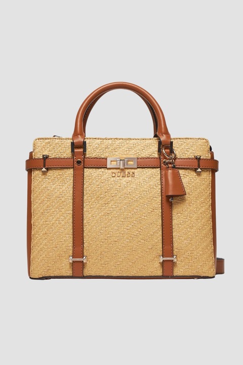 Дамска чанта Guess Emilee Luxury, бежова, с две отделения, 118см x 8,5см