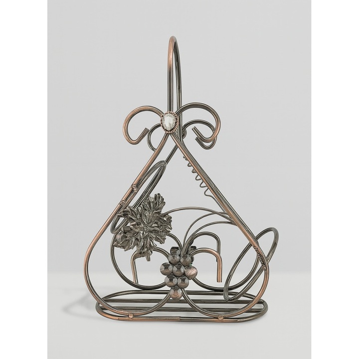 Suport Vin Metalic Magic Time, design elegant, detaliu floral, 32x19cm