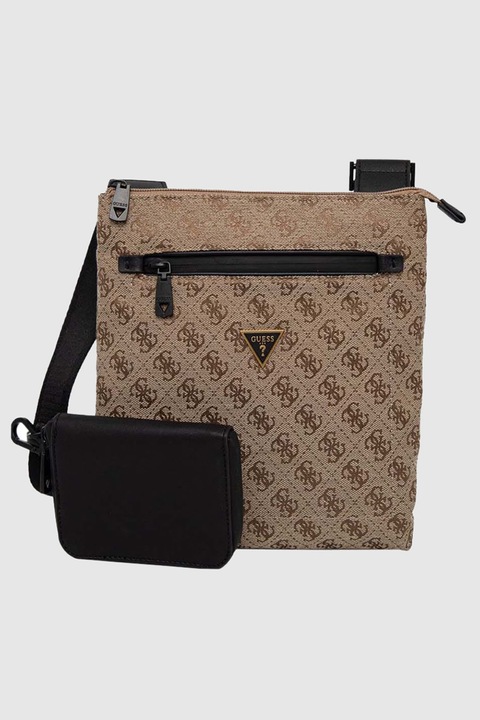 Férfi táska Guess, barna, logóval, szettben taszítóval, méretei meghatározatlanok