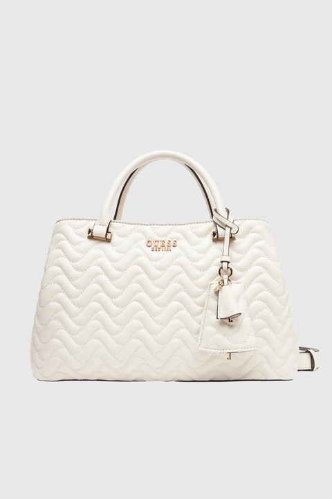 Geanta dama, Guess, Melisandra, alba, piele ecologica, 3 compartimente, inchidere cu fermoar