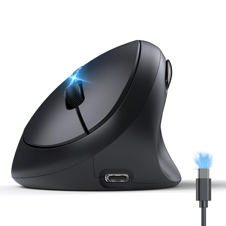 Mouse Bluetooth TeckNet ergonomic, wireless reincarcabil, 6 butoane, vertical, 4800 dpi
