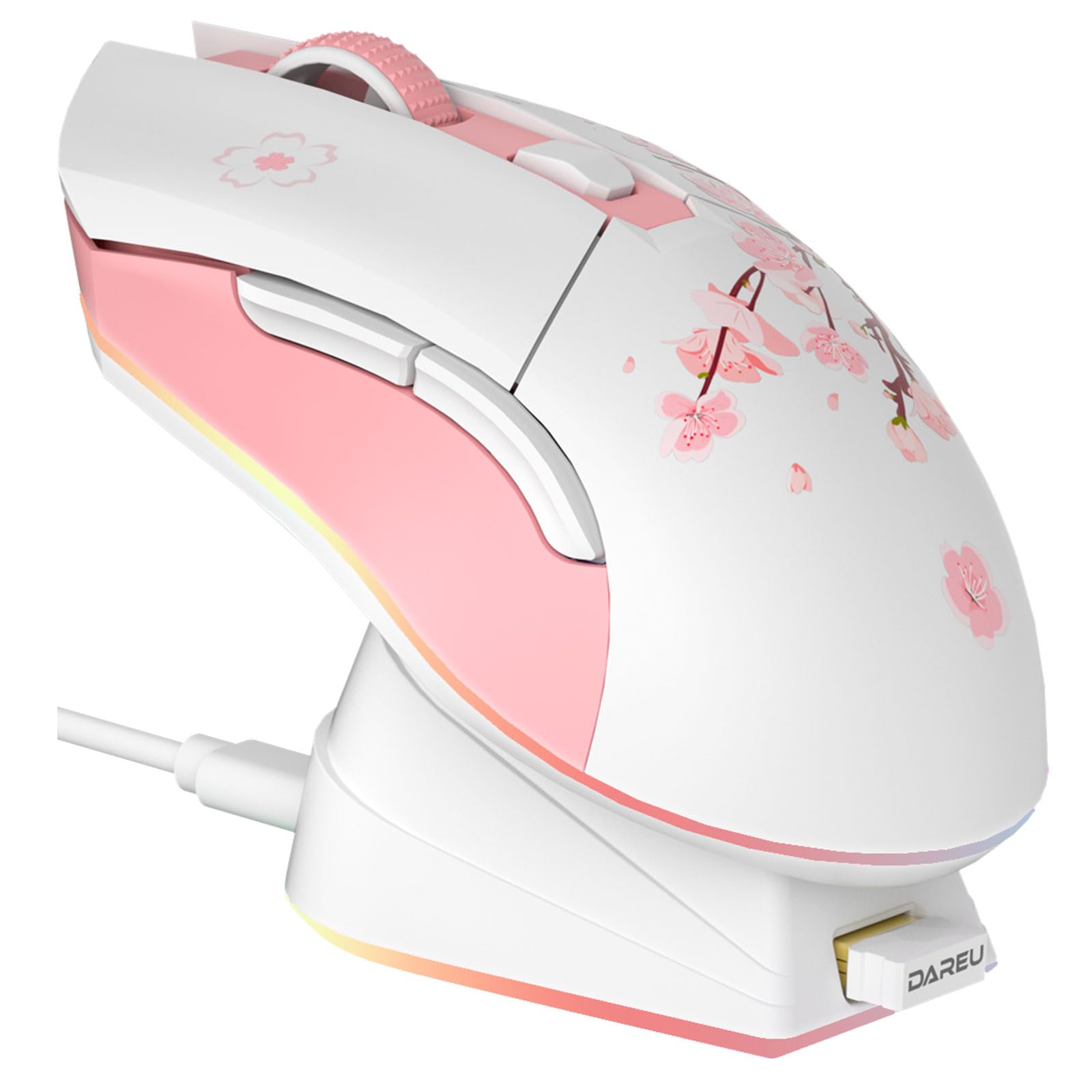 Mouse gaming Dareu Sakura wireless, roz, 12K DPI, 7 butoane