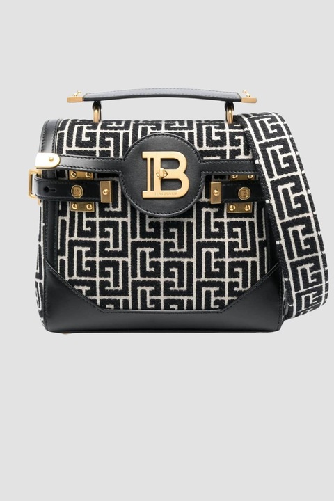 Дамска чанта Balmain Classic Handle Bag M, черна, със златни детайли, размери 30x20x10cm