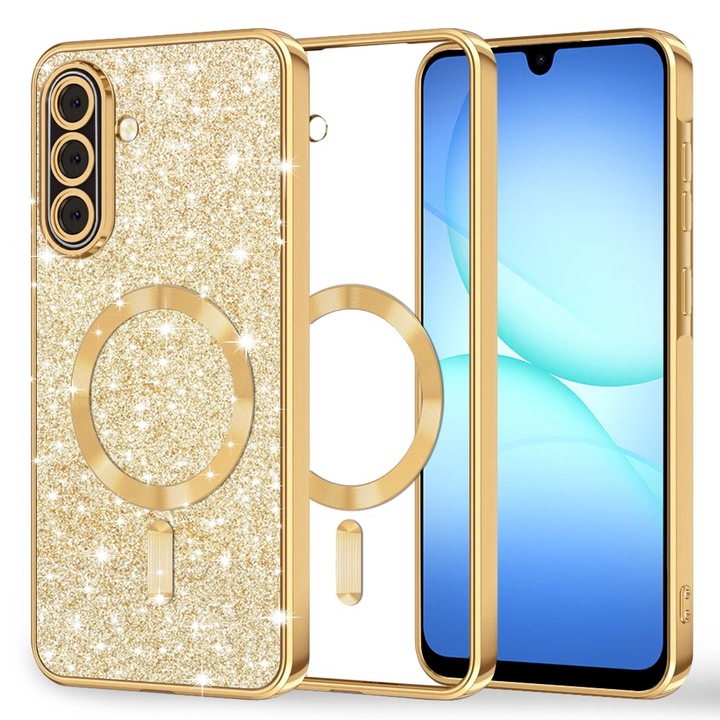 Husa Samsung Galaxy A17 5G / A17 4G DD DaDen® MagSafe Luxury Glitter, Kamera védelem, Vezeték nélkóli töltés, Ultra védelem, Arany