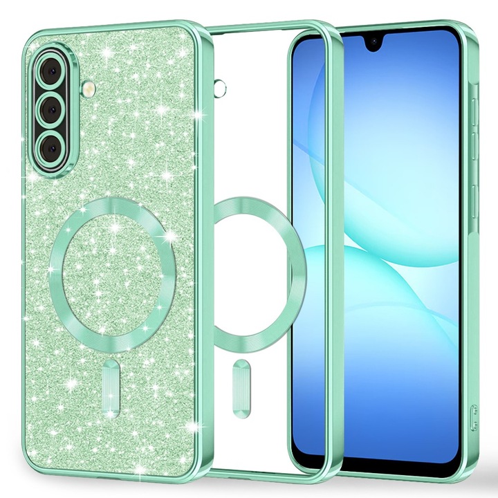 Husa pentru Samsung Galaxy A17 5G / A17 4G DD DaDen® MagSafe Luxury Glitter, Protectie camera, Incarcare wireless, Ultra Protectie, Verde deschis