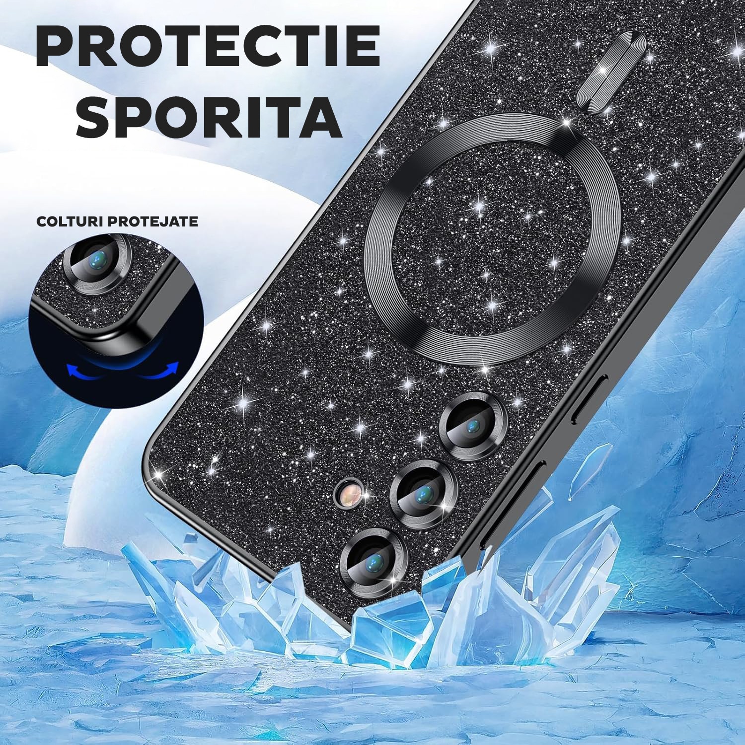 Husa pentru Samsung Galaxy A57 5G DaDen® MagSafe Luxury Glitter, Protectie camera, Incarcare wireless, Ultra Protectie, Mov deschis
