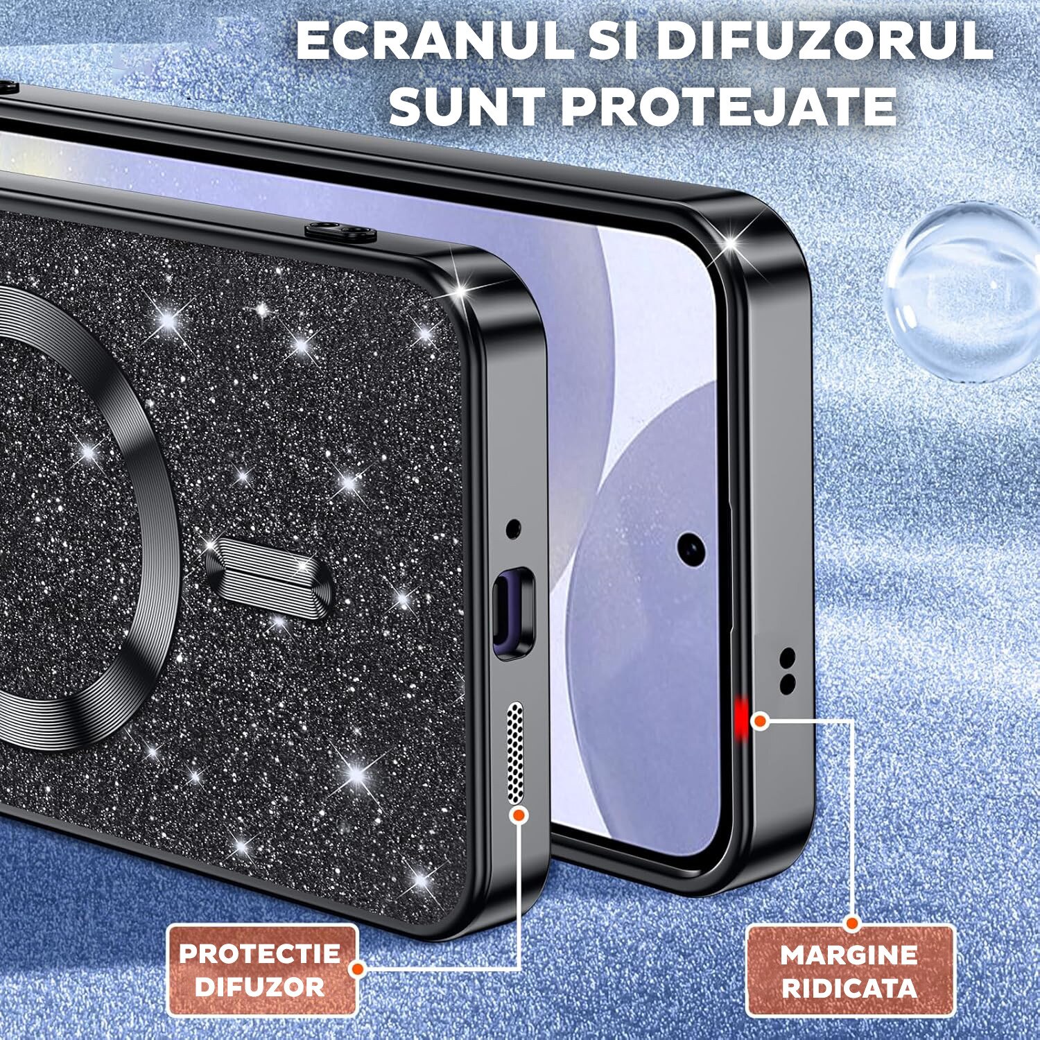 Husa pentru Samsung Galaxy A57 5G DaDen® MagSafe Luxury Glitter, Protectie camera, Incarcare wireless, Ultra Protectie, Mov deschis