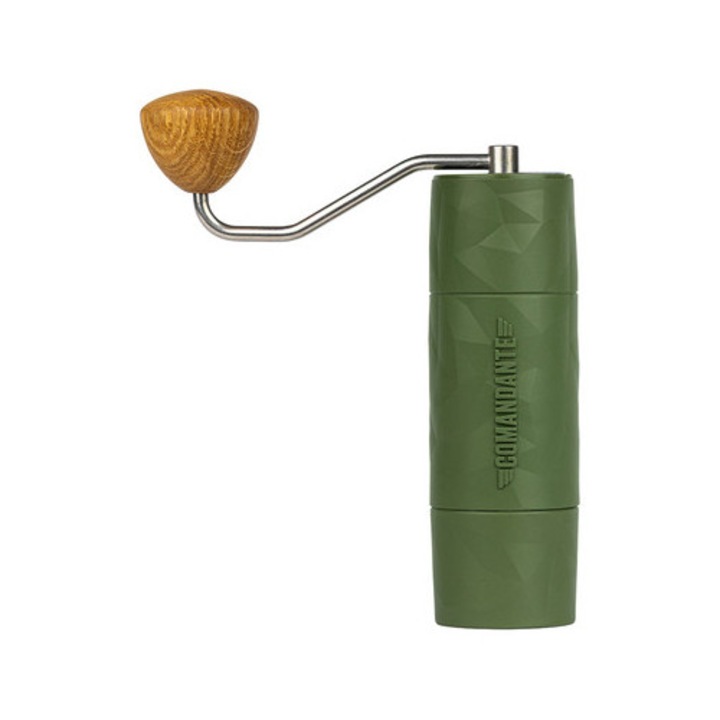 Rasnita de cafea Comandante Trailmaster X25, 420g, QTP, inox, lemn stejar, 20x5.5cm