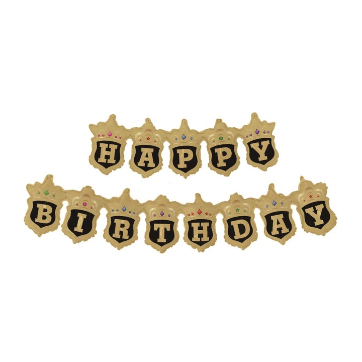 Ghirlanda decorativa negru, auriu, 99x83x56x36 cm, happy birthday