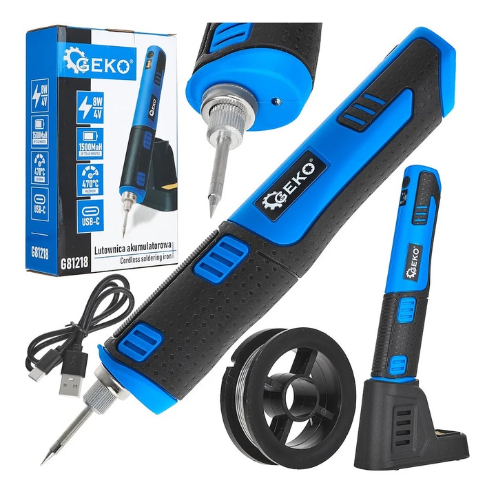 Vezeték nélküli forrasztópáka, 8 W, 4 V, 1500 mAh, Geko G81218