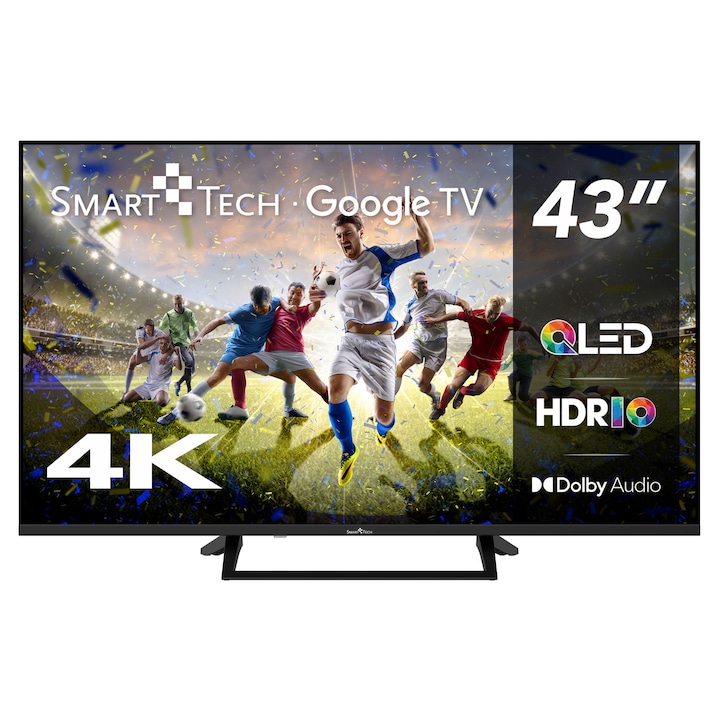Smart Tech 43QG06V, 43" ( 109 cm) UHD-QLED Google Televízió, Netflix, YouTube, Amazon Prime Video, Disney+