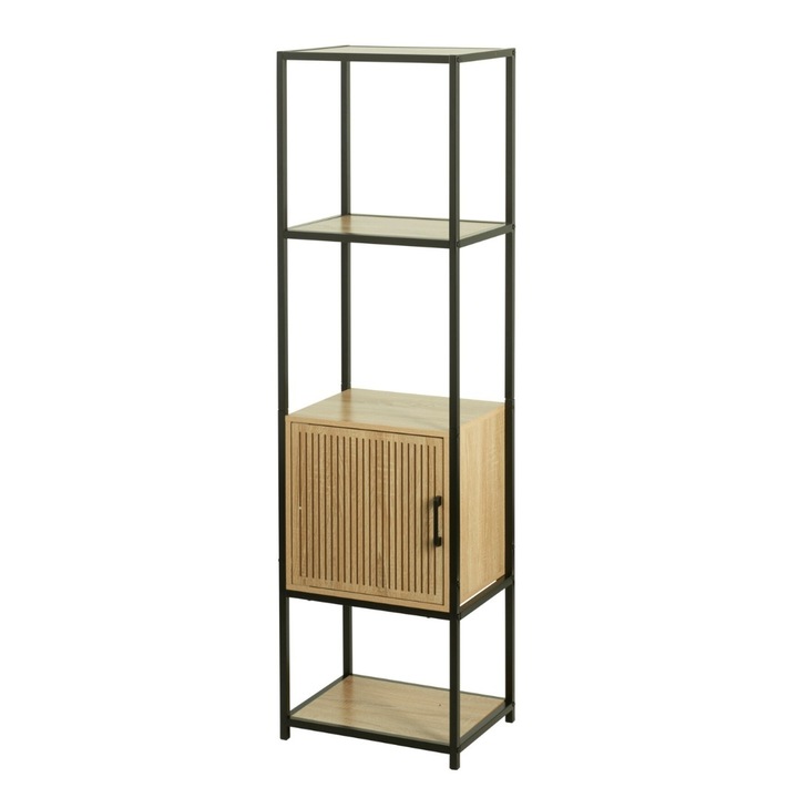 Dulap cu cadru metalic si rafturi MDF, design modern cu usa din lemn, 43x33x153 cm, negru