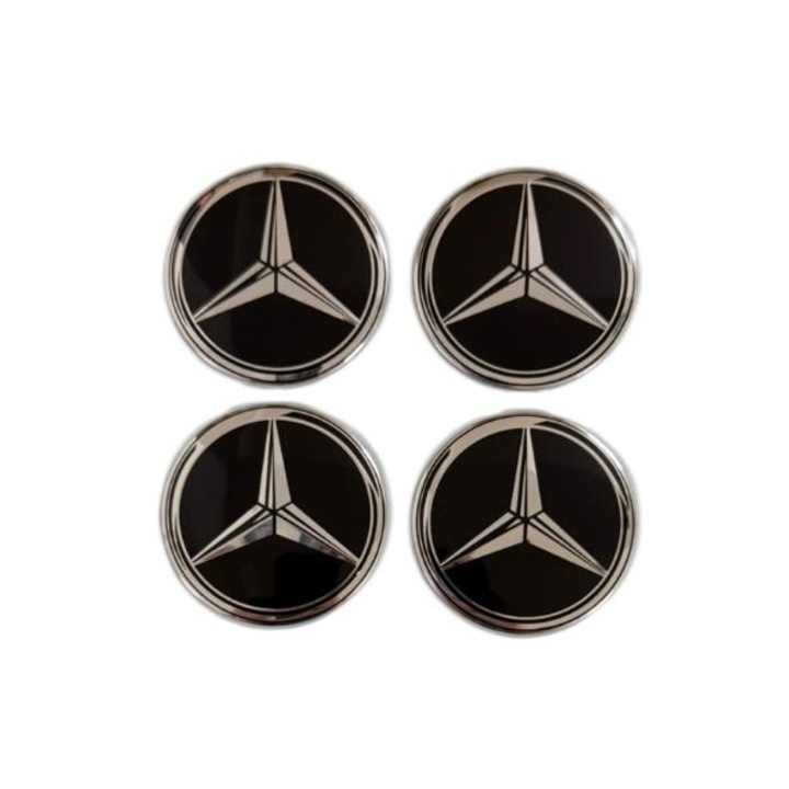 Set 4 stickere Mercedes din tabla autoadezive 56mm negru star