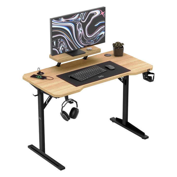 Компютърно бюро, Mark Adler Leader 5.1, с рафт, с USB зарядно устройство, дъб