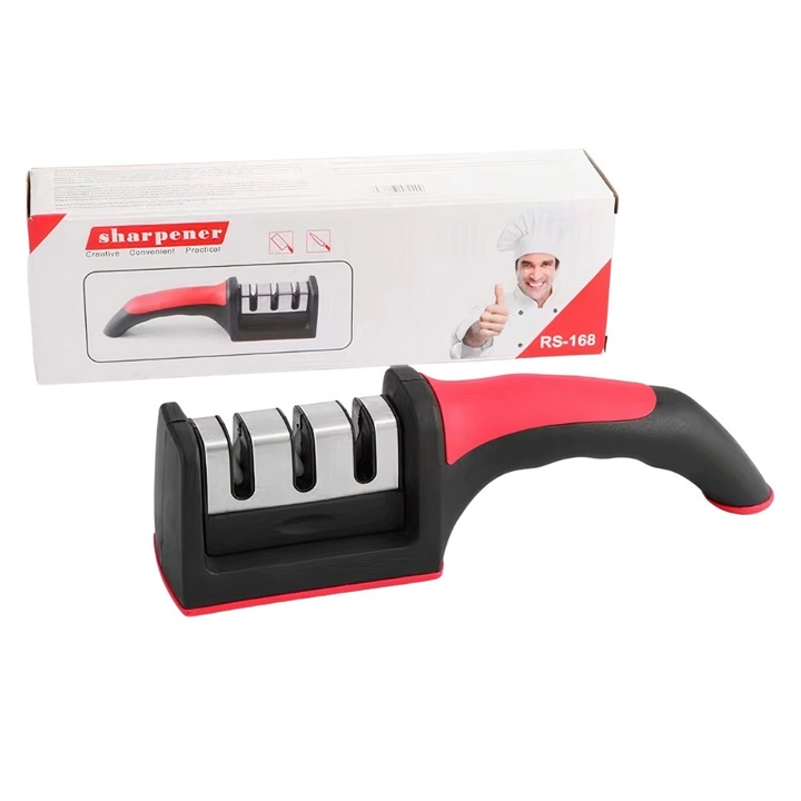 Kézi késélező, 3 fokozatú, 21x5 cm, ergonomikus, stabil