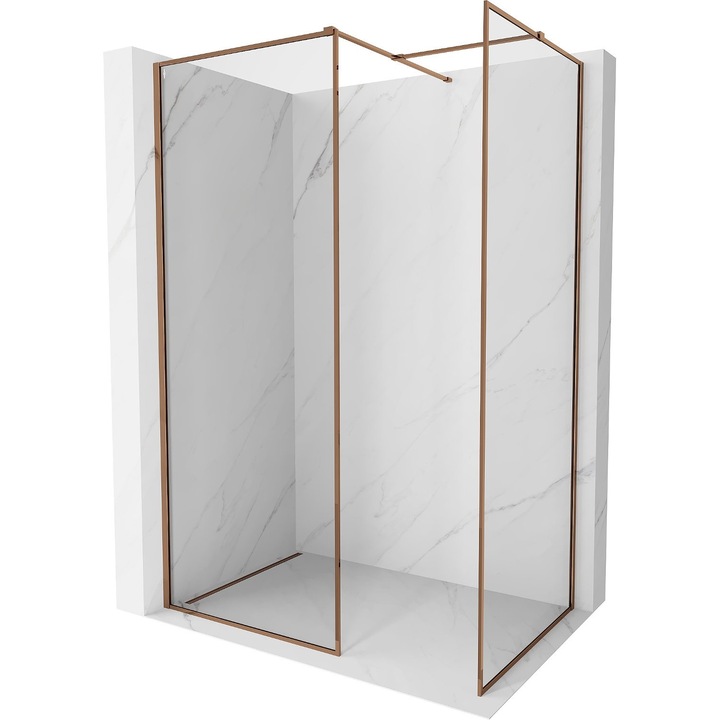 Perete de dus Mexen Kioto-F Walk-in cu rama 130 x 115 cm, transparent 8 mm, aur roz - 800-130-202-04-60-115