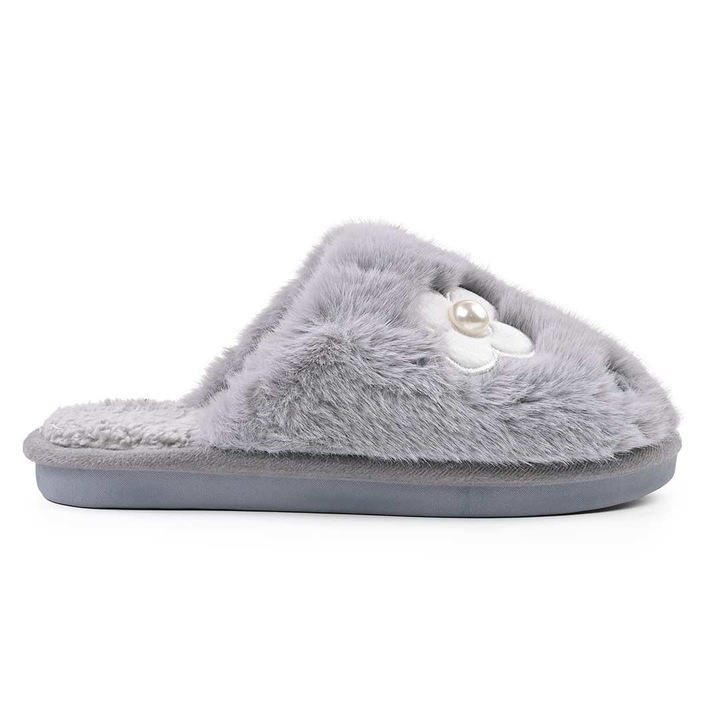 Papuci de casa Dama pufosi, PD1055, Gri, 38-39