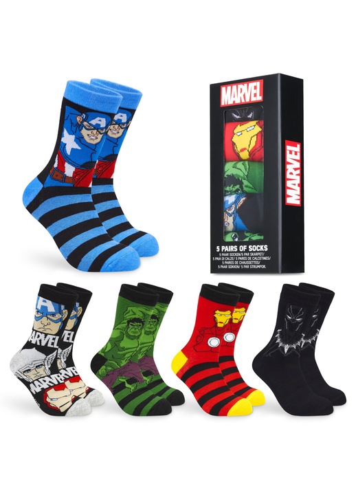 Férfi zokni szett Marvel, Bosszúállók, 5 pamut zokni, 40/46 EU, többszínű