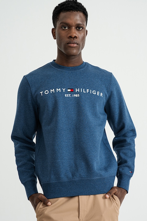 Tommy Hilfiger, Bluza de trening din amestec de bumbac organic cu logo, Albastru inchis