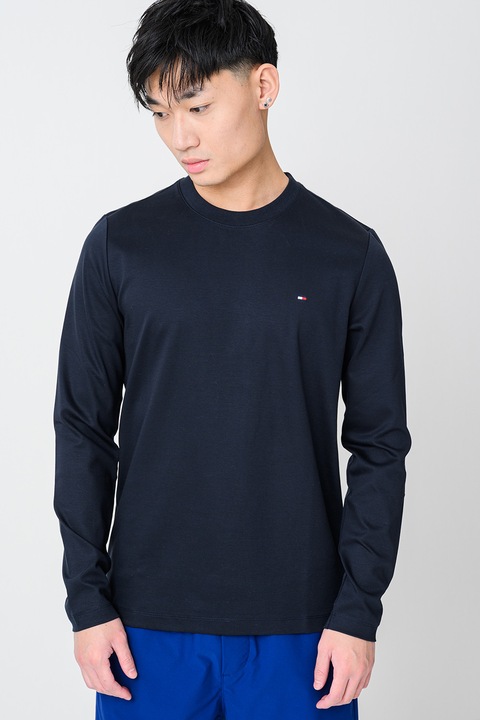 Tommy Hilfiger, Bluza slim-fit cu decolteu la baza gatului, Albastru ultramarin