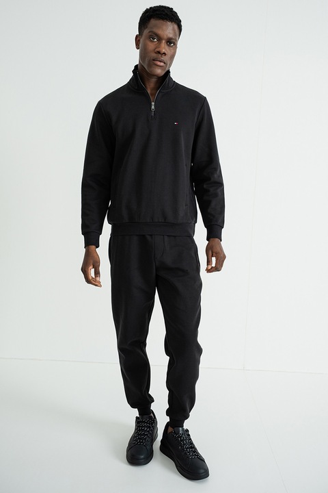 Tommy Hilfiger, Суитшърт с цип и лого, Черен