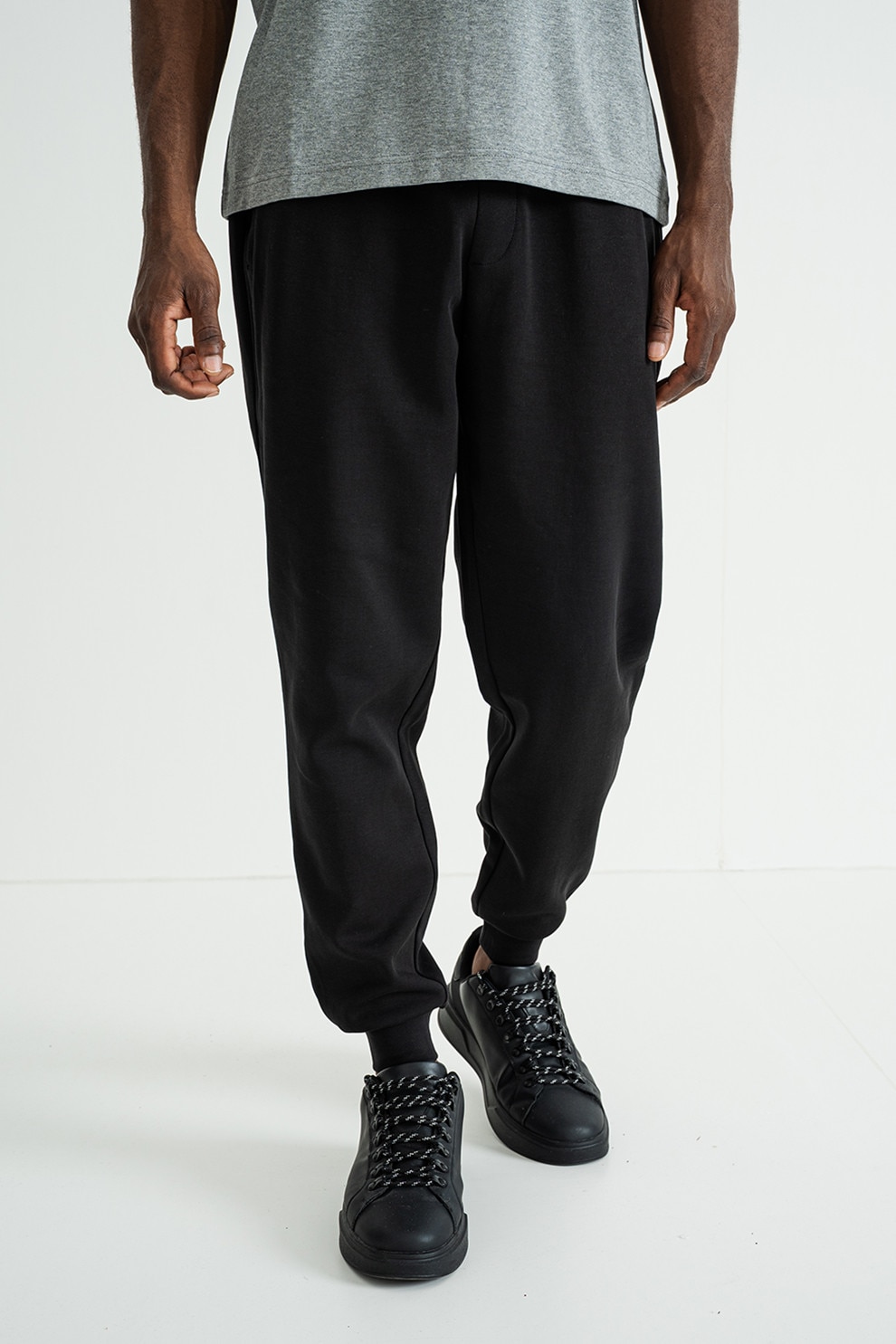 Tommy Hilfiger, Pantaloni uni de trening din amestec de bumbac, Negru, L