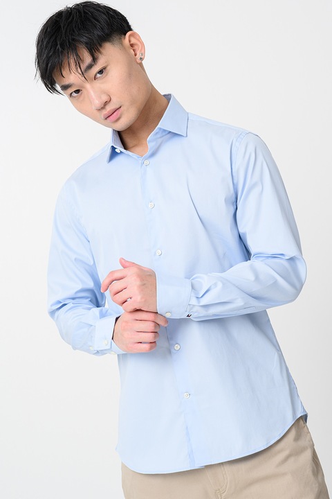 Tommy Hilfiger, Camasa slim-fit din amestec de bumbac cu maneci lungi, Albastru pastel