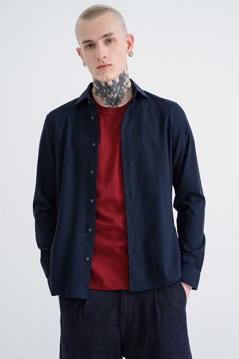 Tommy Hilfiger, Camasa uni de bumbac, Albastru ultramarin, L