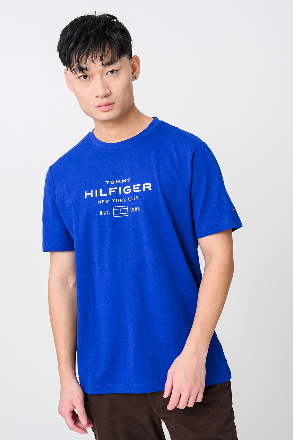 Tommy Hilfiger, Tricou regular-fit cu imprimeu logo, Albastru royal, Alb optic, XL