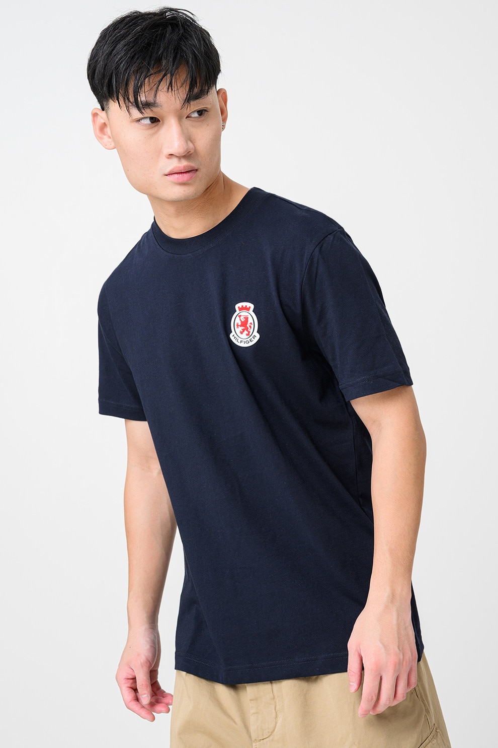 Tommy Hilfiger, Tricou din bumbac cu insigna logo, Rosu, Alb, Negru, L