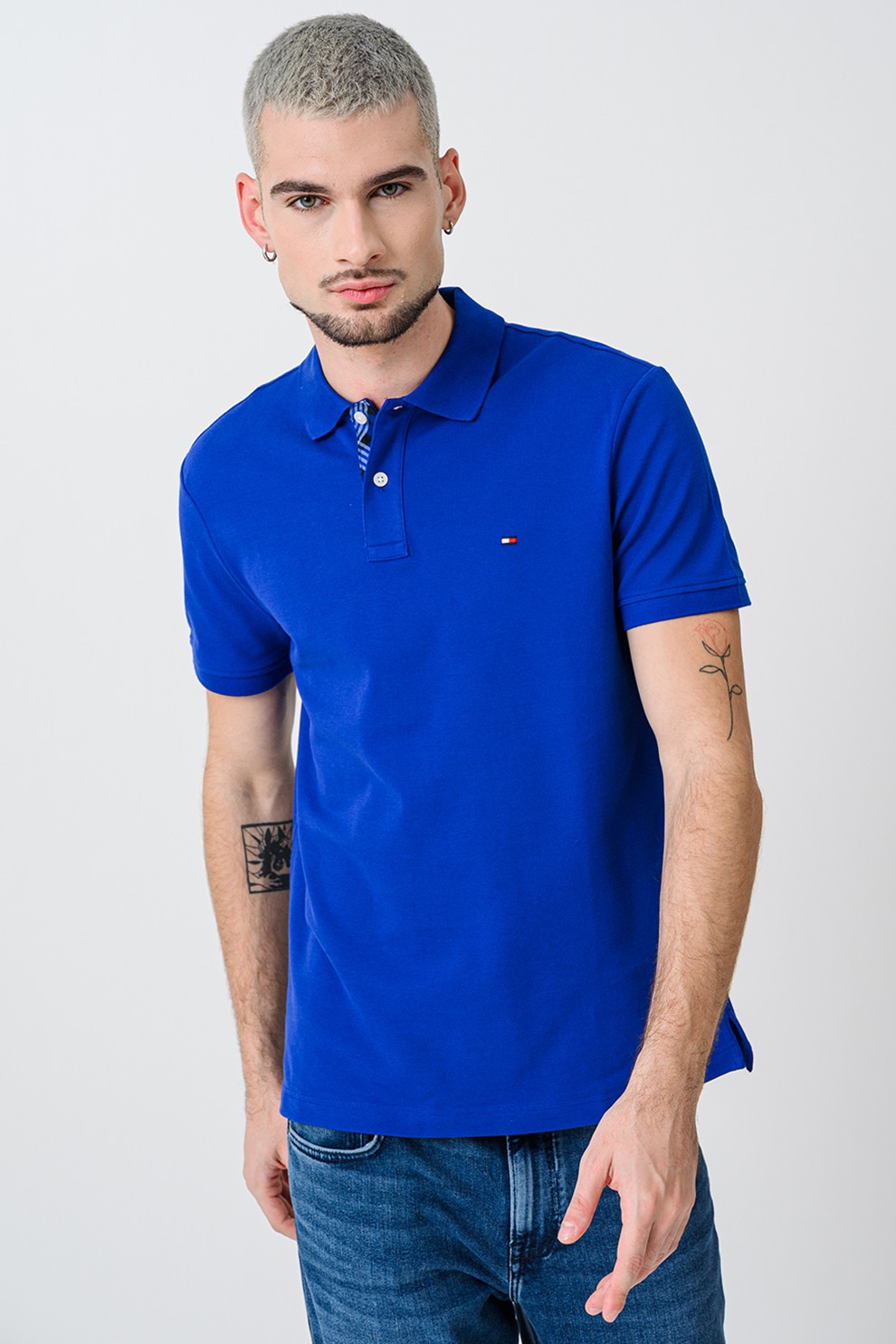 Tommy Hilfiger, Tricou polo din amestec de bumbac organic, Albastru royal, M