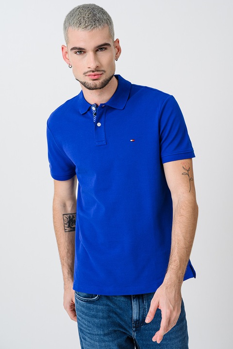 Tommy Hilfiger, Tricou polo din amestec de bumbac organic, Albastru royal