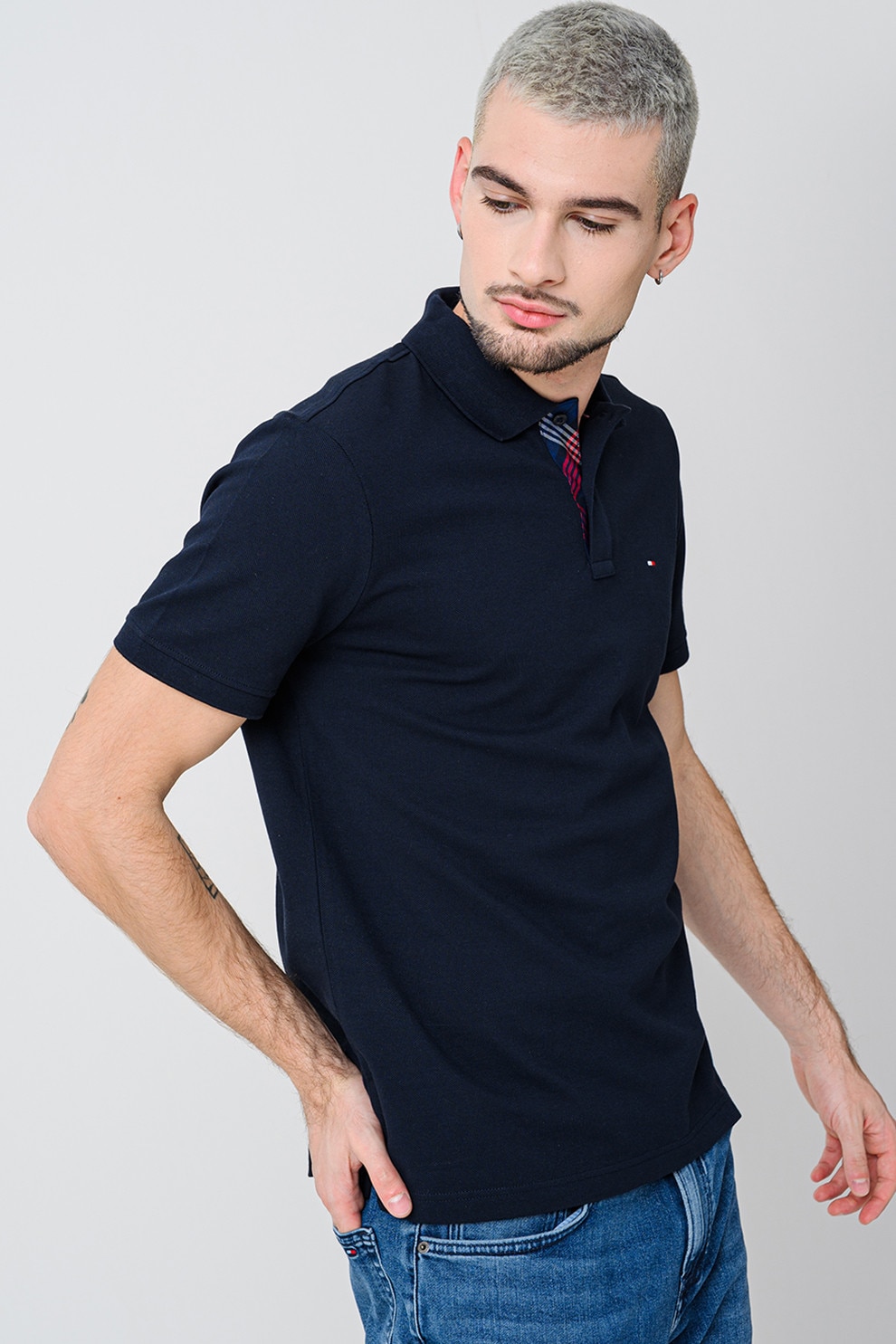 Tommy Hilfiger, Tricou polo din amestec de bumbac organic, Albastru ultramarin, M