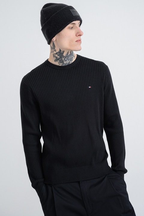 Tommy Hilfiger, Рипсен пуловер, Черен