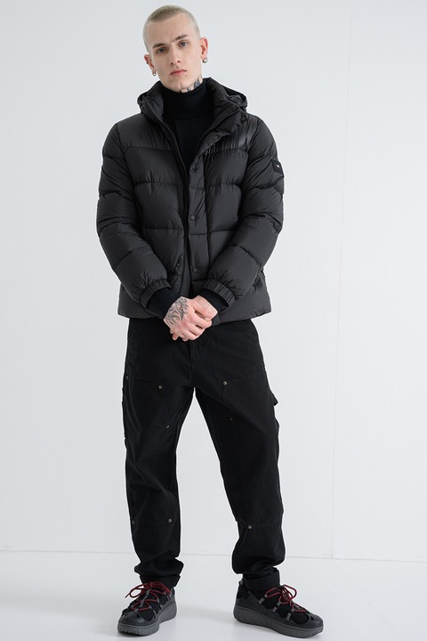 Tommy Hilfiger, Ватирано зимно яке с джобове с цип, Черен