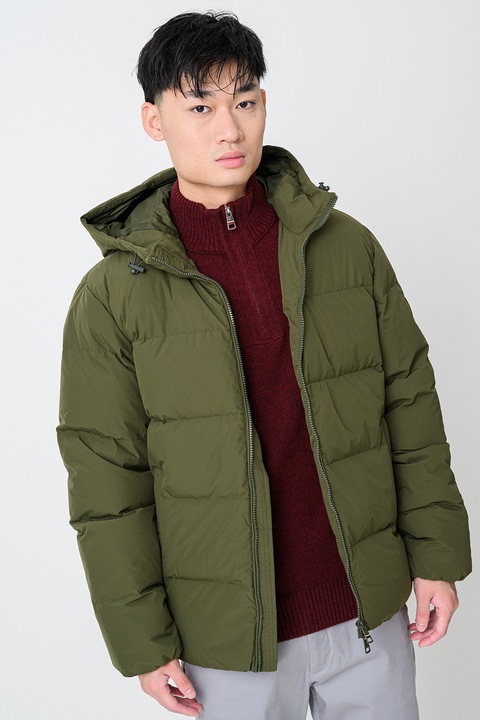 Tommy Hilfiger, Зимно яке с пухена вата и качулка, Тъмно каки