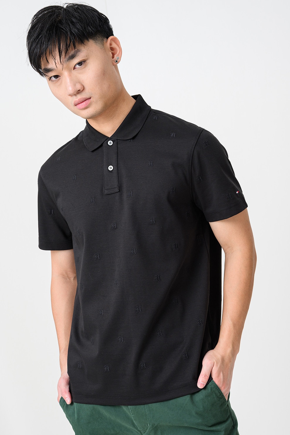 Tommy Hilfiger, Tricou polo cu model monograma, Negru, L