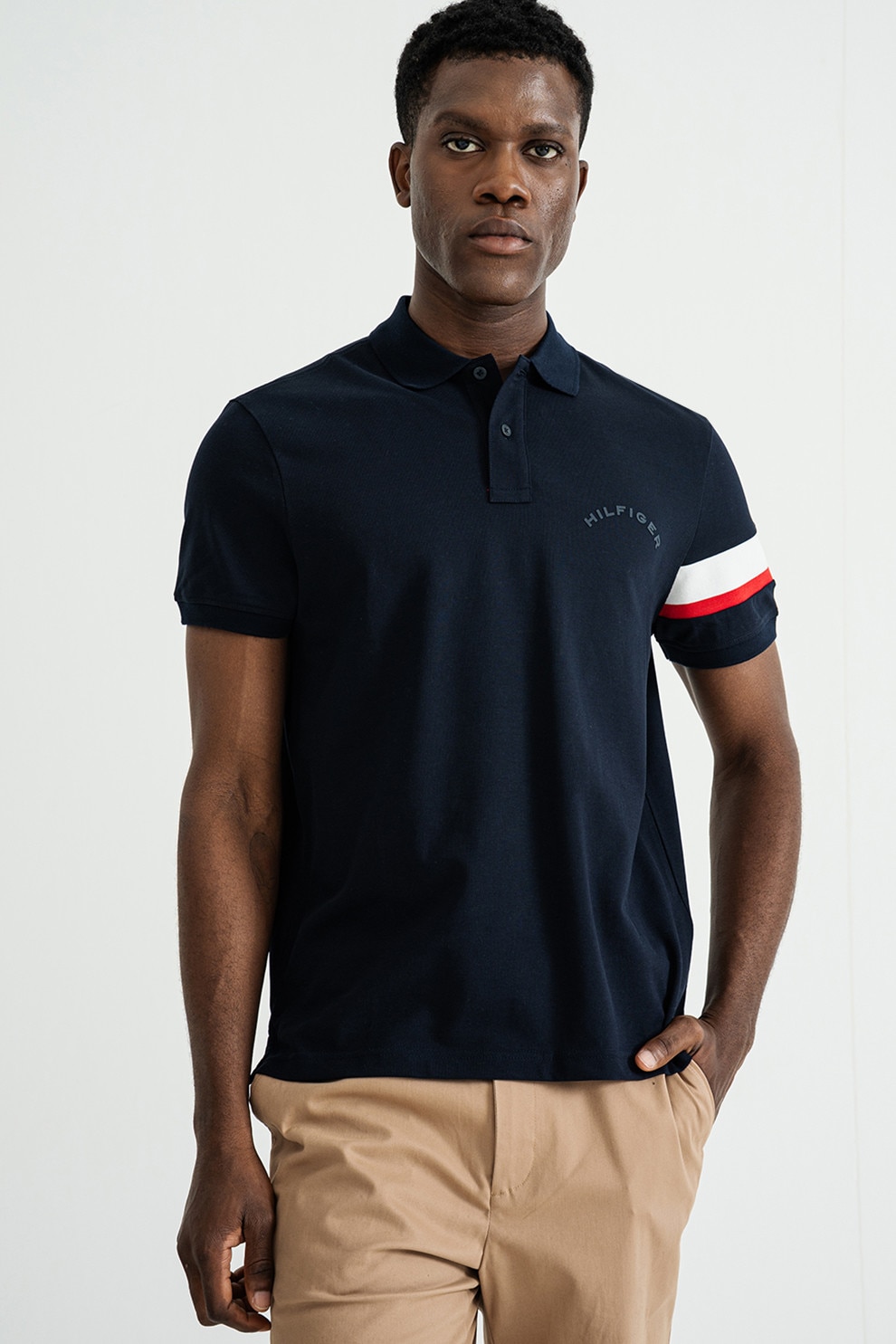 Tommy Hilfiger, Tricou polo din amestec de bumbac organic, Albastru ultramarin, L