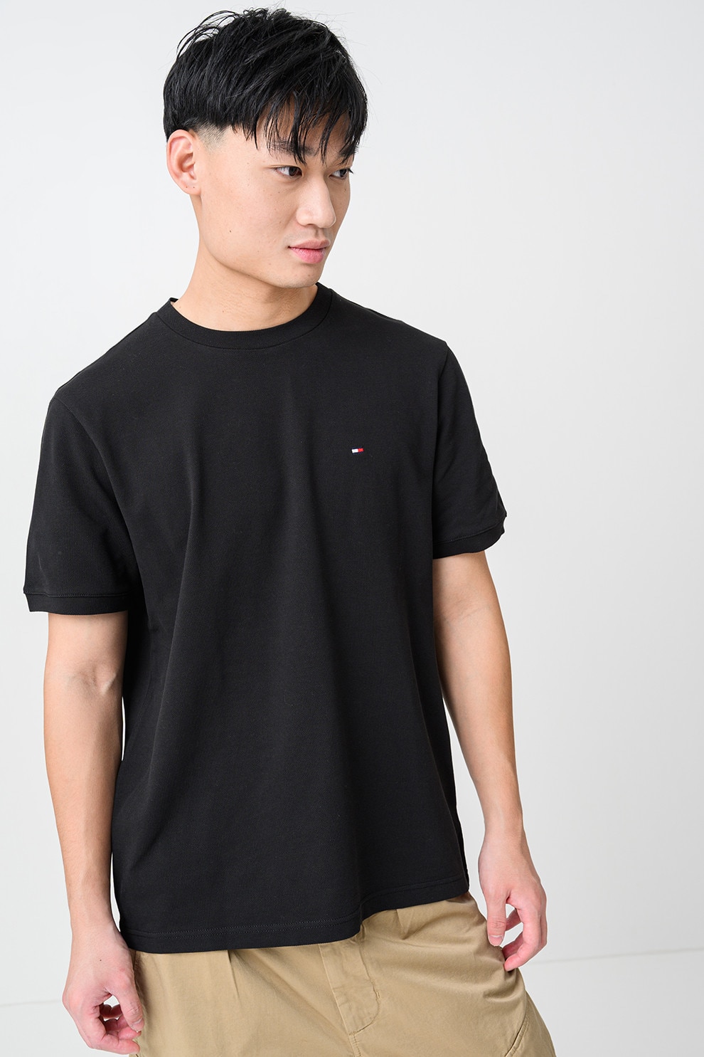 Tommy Hilfiger, Tricou din amestec de bumbac organic si logo discret brodat, Negru, L