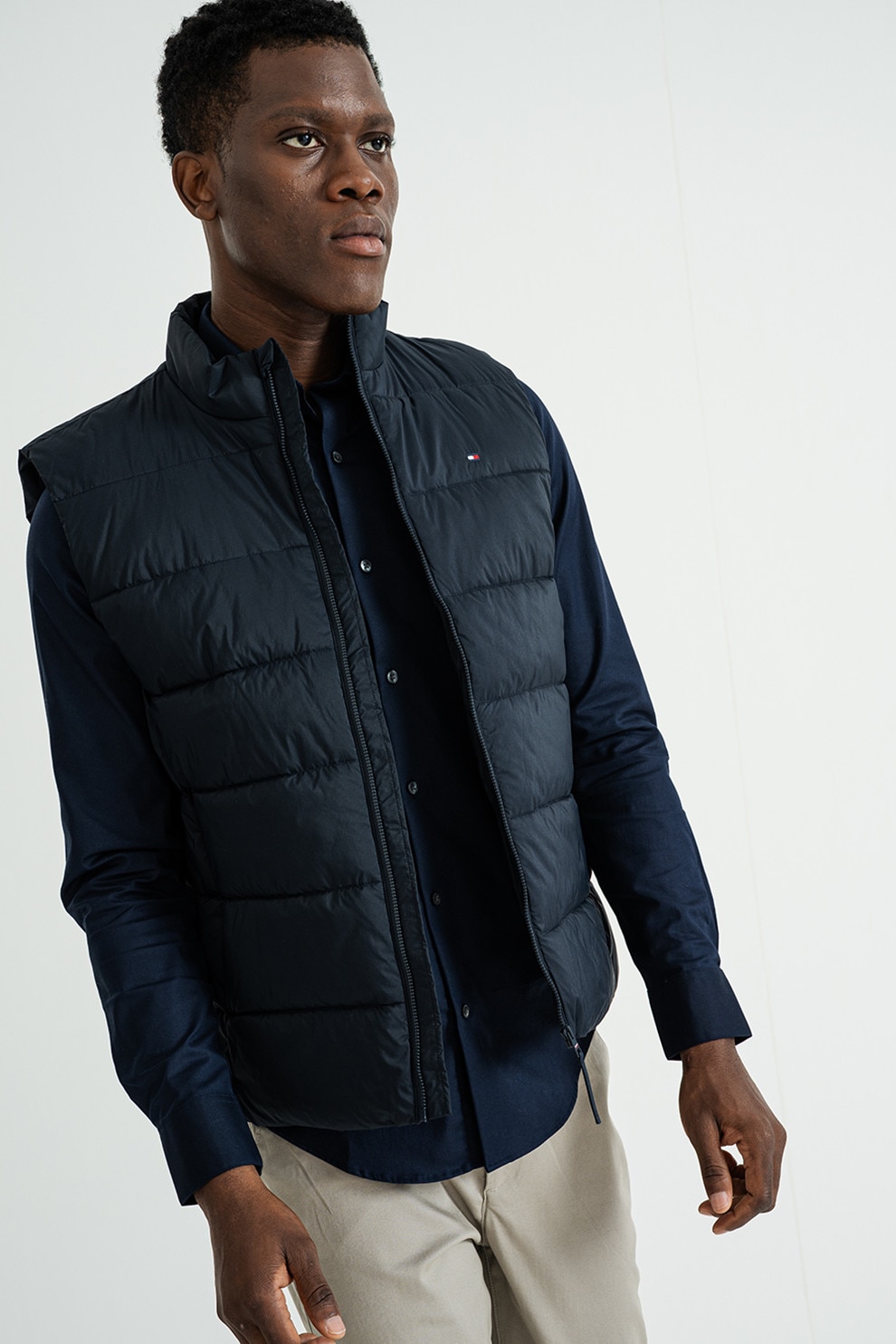 Audire♡Frill smart vest(Navy)S Tommy Hilfiger, Vesta cu vatelina si guler scurt, Albastru